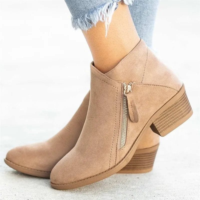 Urban Flair: Zipper Accent Ankle Boot Sandstone / 5 Boot