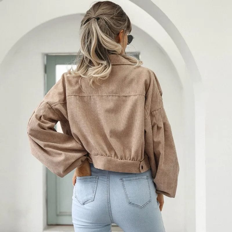 UrbanLuxe: Corduroy Lantern Sleeve Bomber Jacket