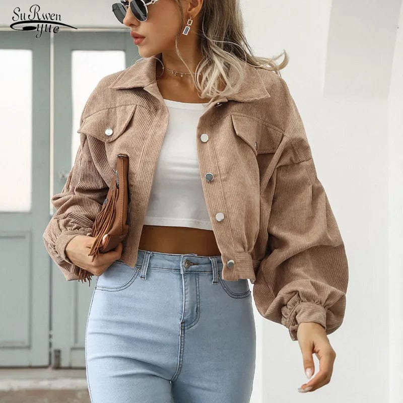 UrbanLuxe: Corduroy Lantern Sleeve Bomber Jacket