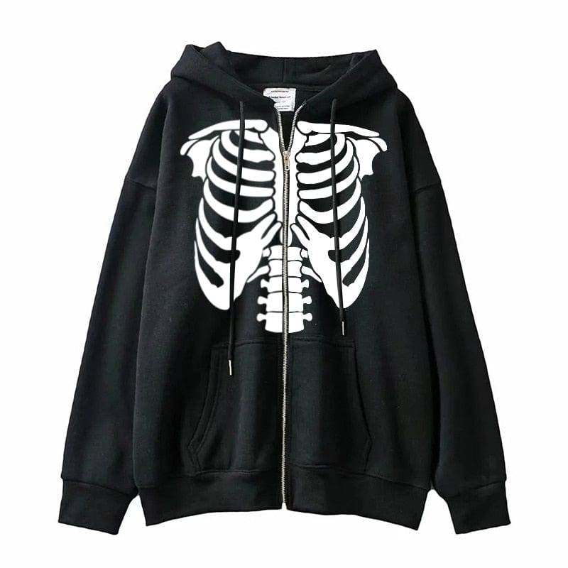 Spooky Skeleton Sweatshirt Zipper Black2 / S Sweatshirt