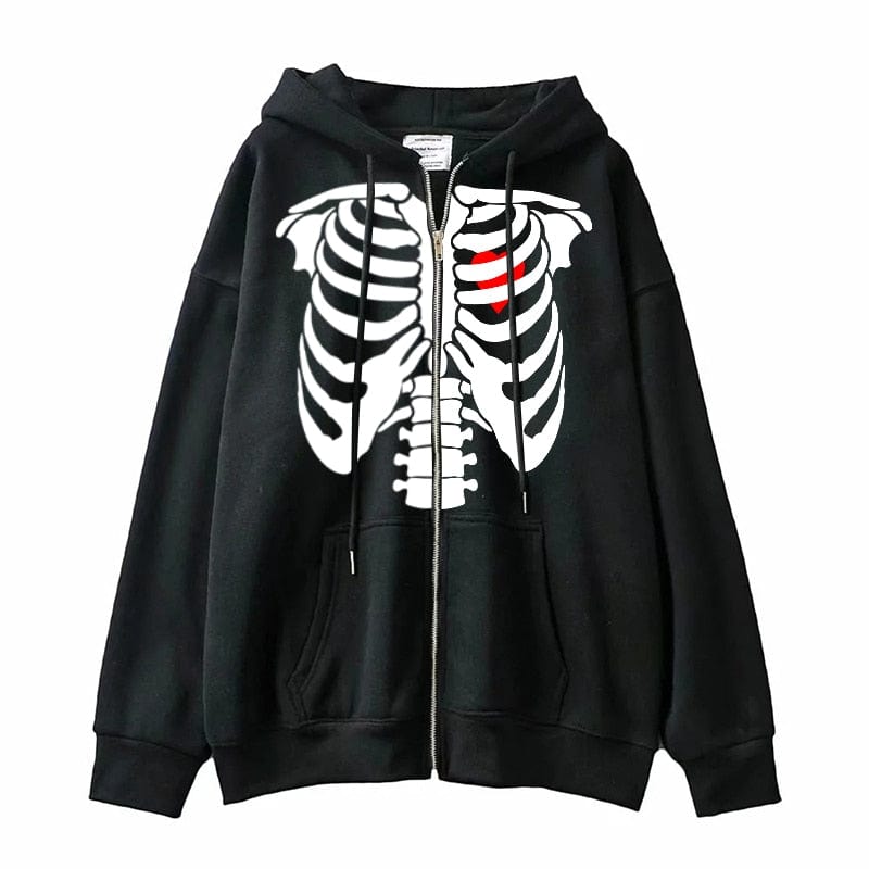 Spooky Skeleton Sweatshirt Zipper Black3 / S Sweatshirt