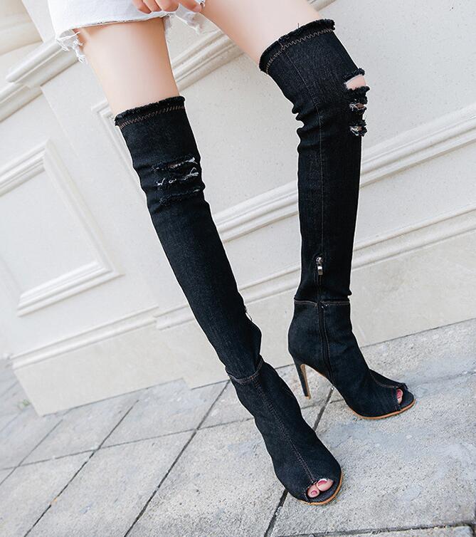 SkyHigh Denim Diva Heels Black / 4 Women's Boots